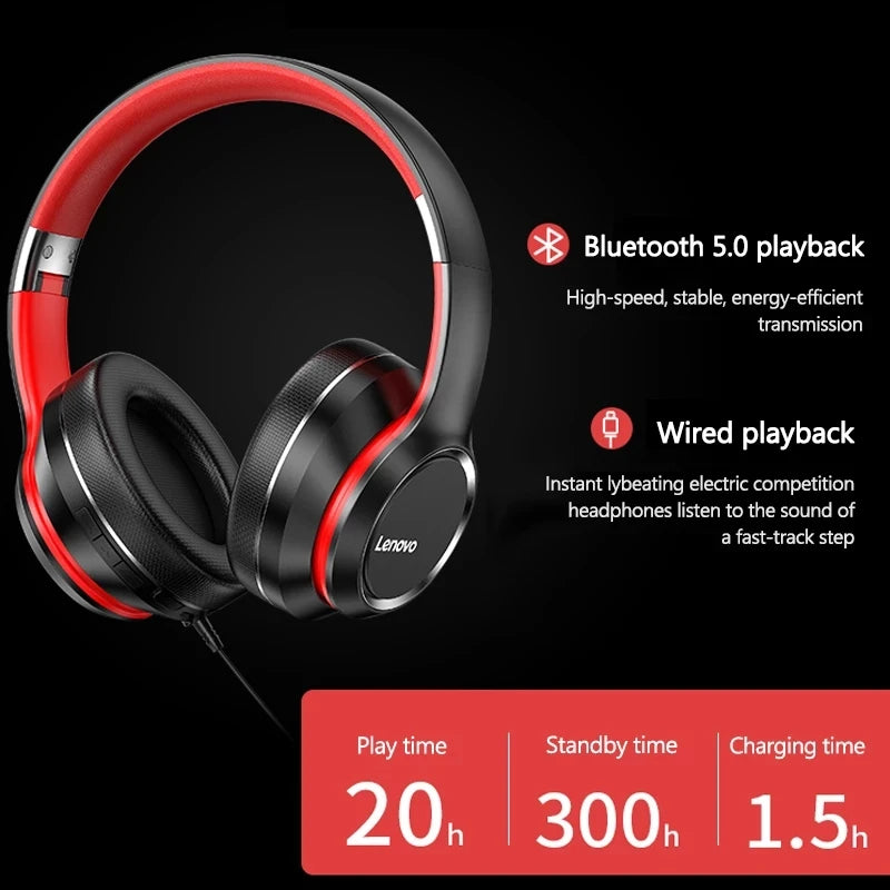 Lenovo hd200 fones de ouvido bluetooth over-ear dobrável computador sem fio cancelamento de ruído alta fidelidade estéreo gaming headset