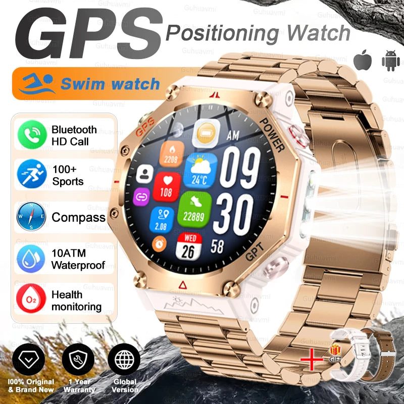 T-rex 3 ultra militar grau gps relógio inteligente 10atm à prova dwaterproof água bússola altímetro barométrico amoled masculino hd chamada esportes smartwatch