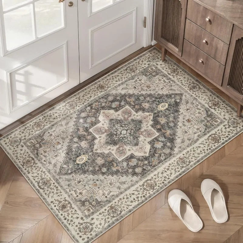 Tapete Vintage Estilo Persa Macio Antiderrapante para Decoração Interna e Externa Tapete de Entrada com Padrão Floral Geométrico