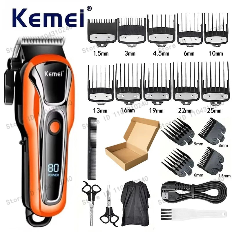 Máquina de Cortar Cabelo Elétrica Multifuncional Kemei Km-PG1990A, Aparador Recarregável Profissional com Cabeça Ajustável