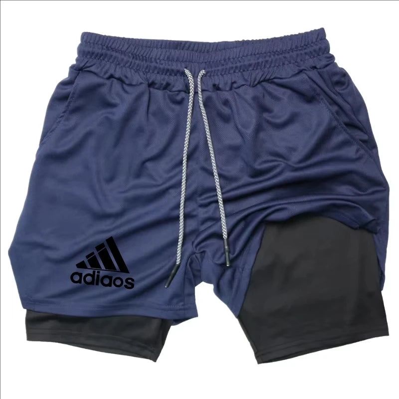 Shorts de compressão masculino verão ginásio fitness correndo treinamento esportes shorts dois-em-um malha respirável shorts de secagem rápida