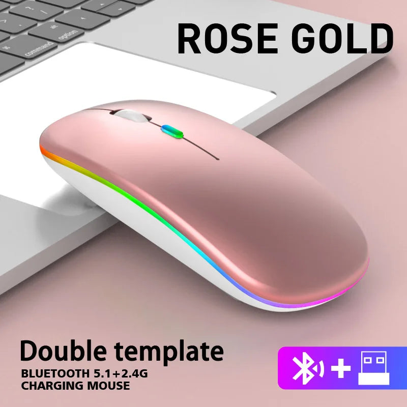 Rato sem fio bluetooth 2.4g modos duplos recarregável ratos rgb ergonômico silencioso clique mouse para computador pc ipad laptops 3600dpi