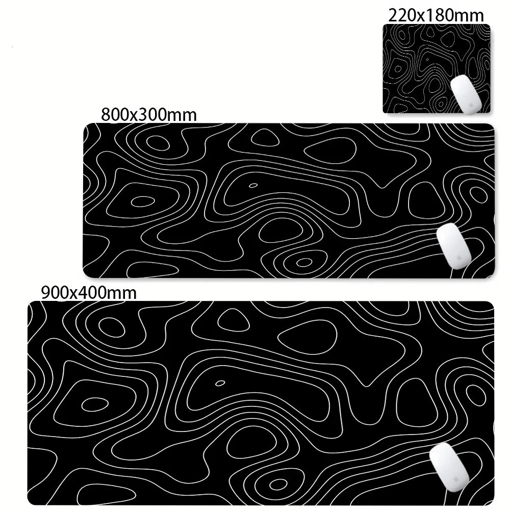 Xxl tapete de mesa preto e branco strata líquido mousepad grande abstrato mouse pad jogos deskmat com lockedge escritório antiderrapante tapete
