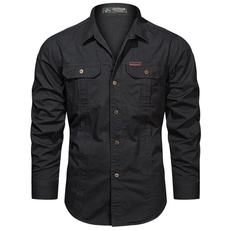 2023 camisa de carga dos homens manga longa camisas casuais algodão alta qualidade camisa militar overshirt roupas marca blusas pretas 5xl