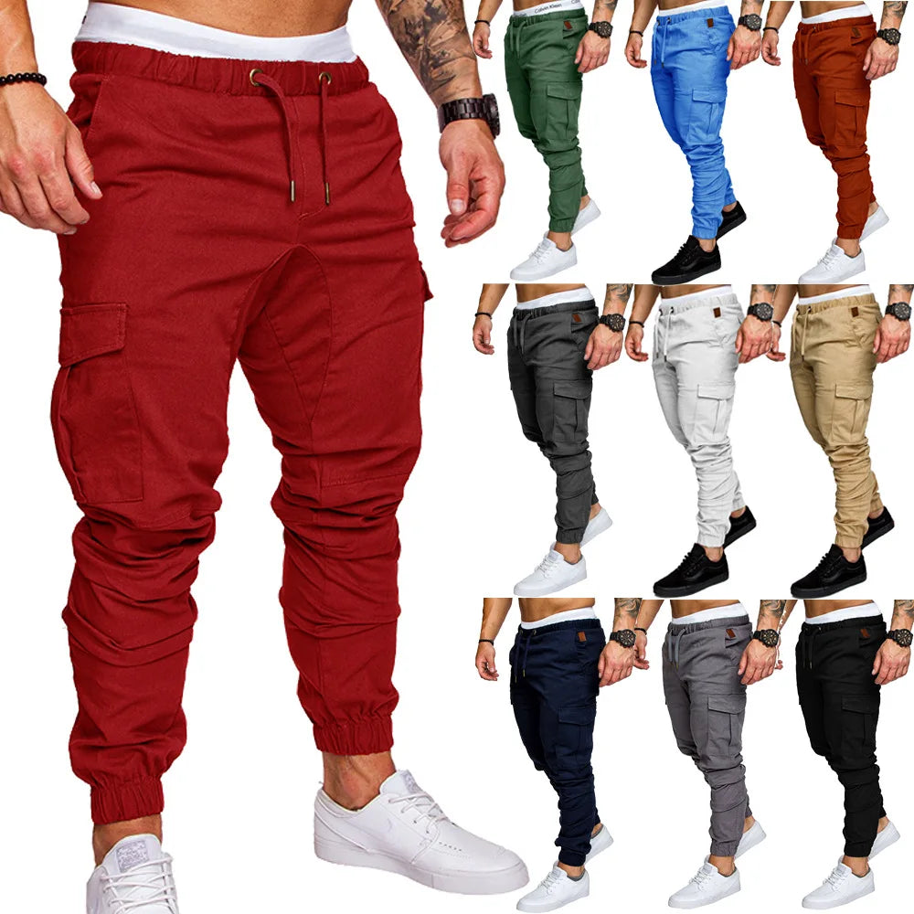 Calças masculinas finas moda casual jogger calças 2020 streetwear calças de carga multi-bolsos calças de fitness ginásios moletom dos homens