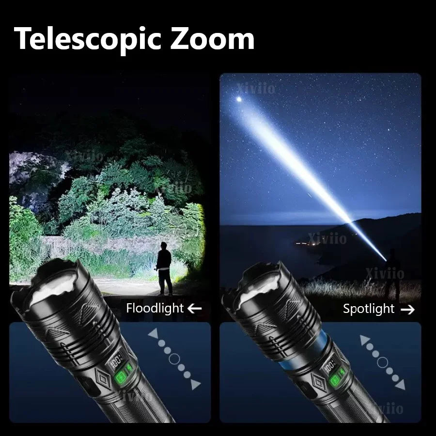 Lanterna Ultra Poderosa 99000000LM 10000W Recarregável LED Tática Super Brilhante para Aventura ao Ar Livre Pesca Camping,lanterna alta potencia,lanterna tática,zoomável lanterna Lanterna grande à prova d'água