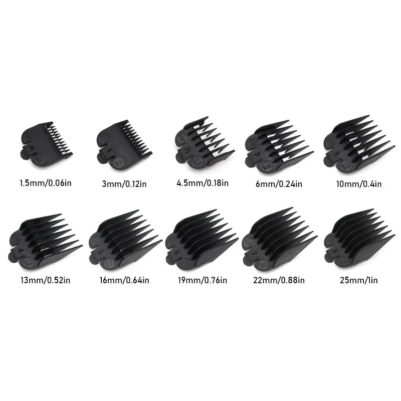 Pentes de corte de cabelo universais, 10 peças, para máquina profissional de aparador de cabelo, acessórios de barbeiro, pentes de limite de aparador 1.5-25mm