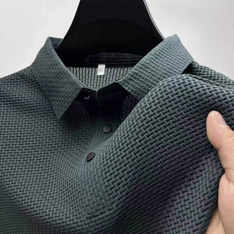 Novo negócio masculino casual manga curta osso flor cor sólida camisa polo moda respirável confortável verão versátil topo