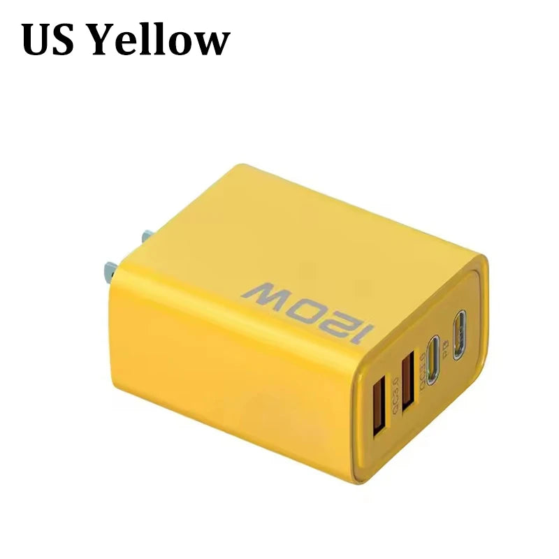 Carregador de 4 portas 120W com Quick Charge 3.0, USB C PD Tipo C, carregador de celular com carregamento rápido para iPhone, Samsung, Xiaomi, Huawei