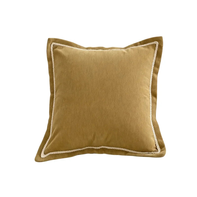 Almofada Decorativa de Veludo Micro Ondulado com Borda Dupla Franzida e Acabamento Trançado, Macia e Resistente à Sujeira para Sofá e Cama