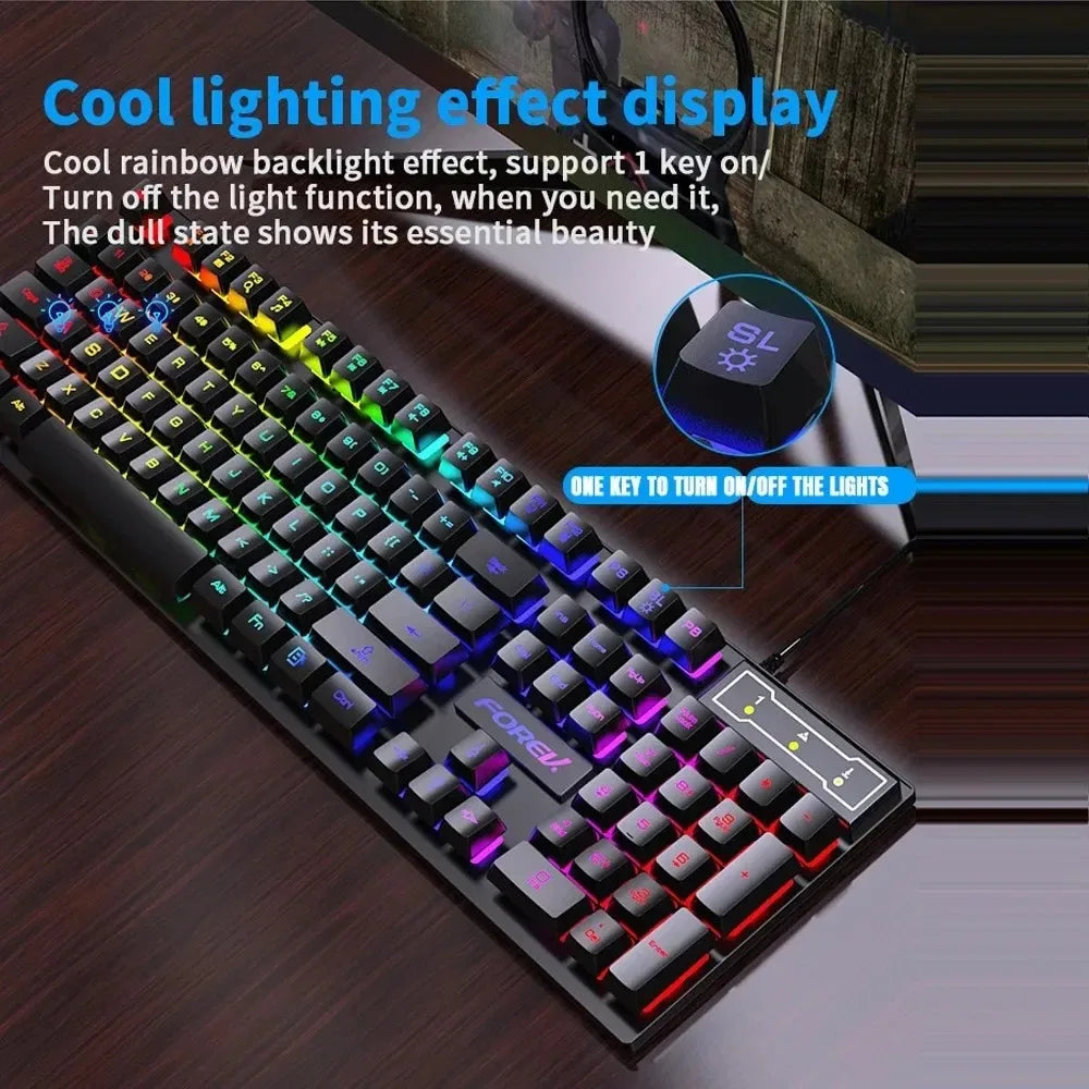 Teclado mecânico retroiluminado kebidumei com 104 teclas, teclado para jogos com fio, conjunto de teclado e mouse luminosos para jogadores, pc, laptop, escritório