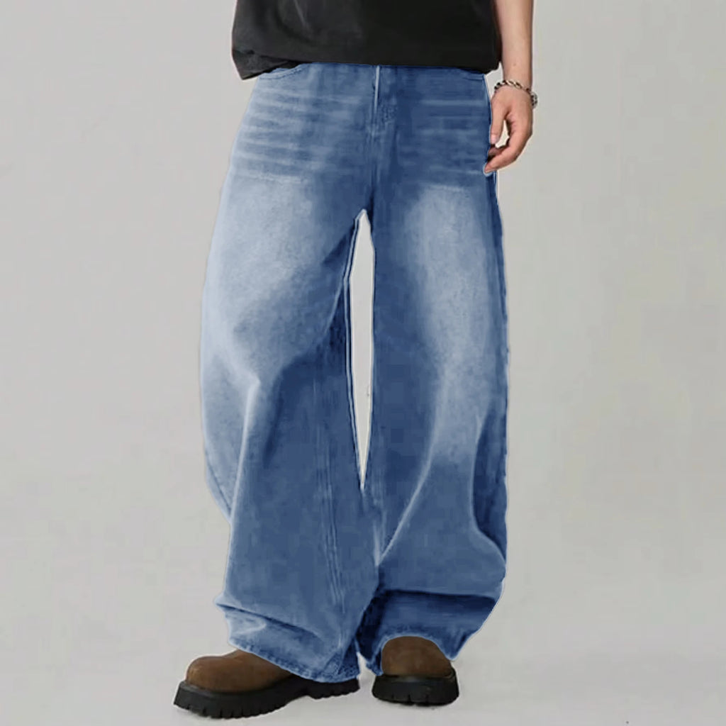 Calça jeans masculina de quatro estações, versão coreana, estudante, casual, alta rua, reta, solta, perna larga, preto, cinza, azul, baggy jean