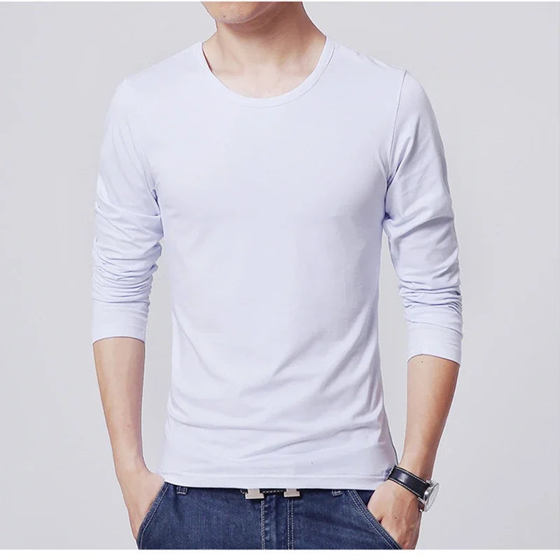 Camisetas Masculinas de Manga Longa Slim Fit MRMT 2026 Novas, Camiseta Masculina de Cor Pura para Jovens, Camisetas O-Neck para Homens e Meninos