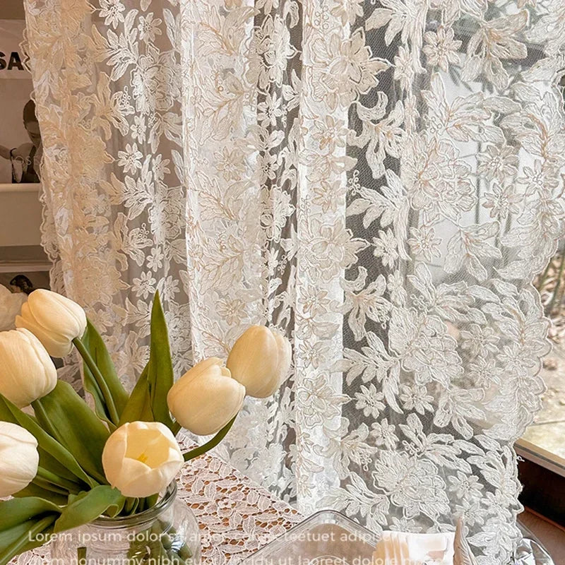 1pc estilo coreano francês ins creme estilo renda tule cortina para quarto e cozinha pequena janela decoração, cortinas de janela de casa
