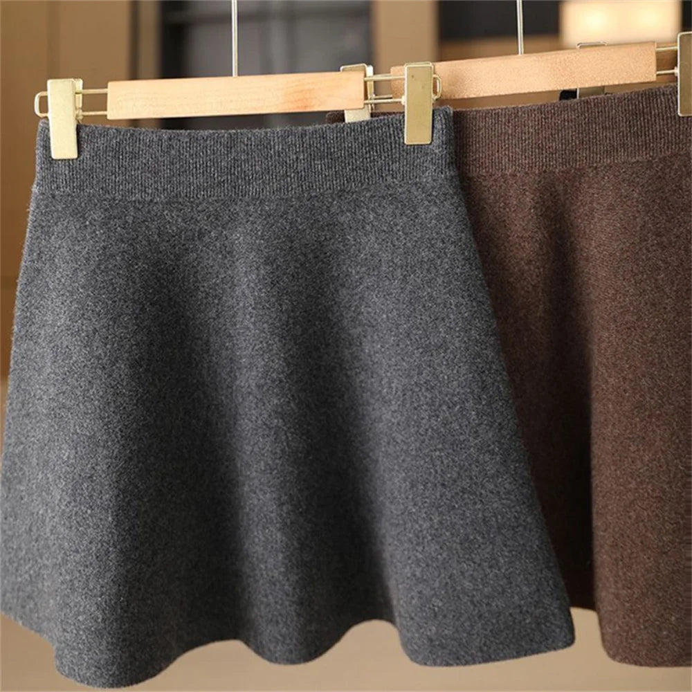 Saia de lã feminina outono inverno cintura elástica mini a linha saia de caxemira lã de malha acima do joelho estilo preppy saias curtas quentes