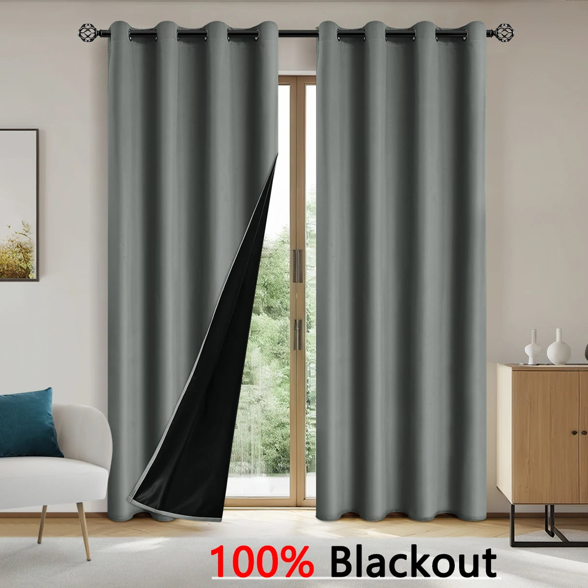 Cortinas Blackout Sólidas 100% com Ilhoses, Cortinas de Privacidade Total para Quarto, Lindas Cortinas para Sala de Estar