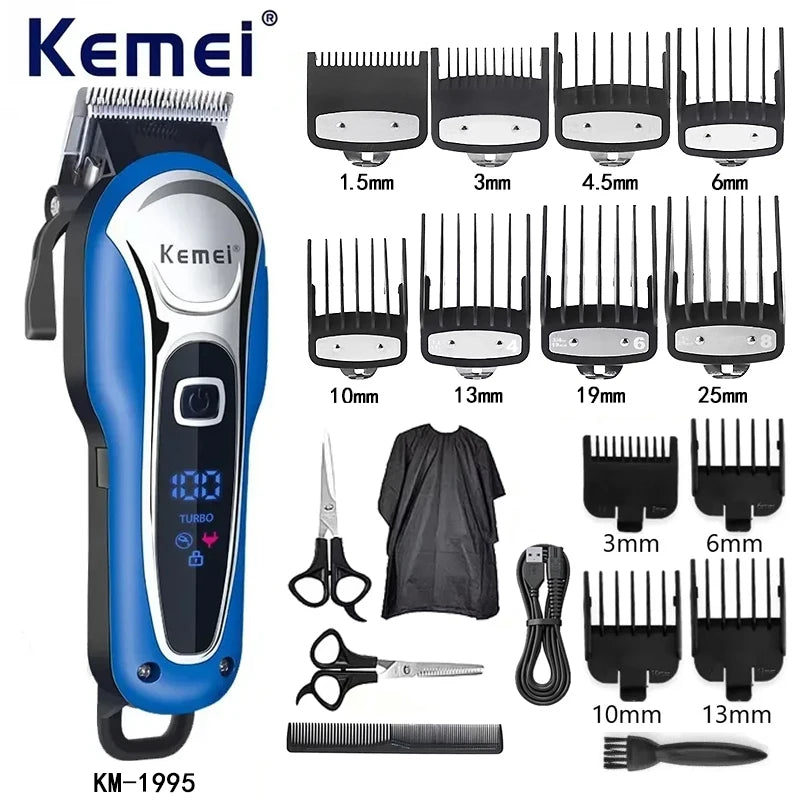 Máquina de Corte Profissional Kemei KM-1995 KM-2293 KM-T95, Aparador de Cabelo Elétrico com Display LCD
