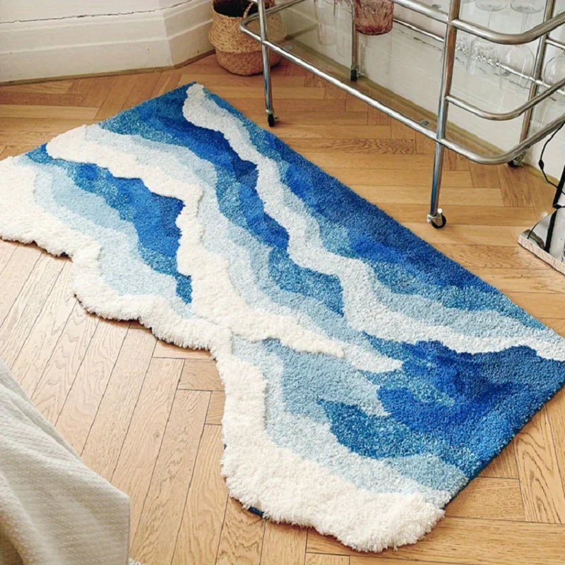 Azul mar onda reunindo tapete quarto corredor área almofada tapete capacho estética decoração de casa