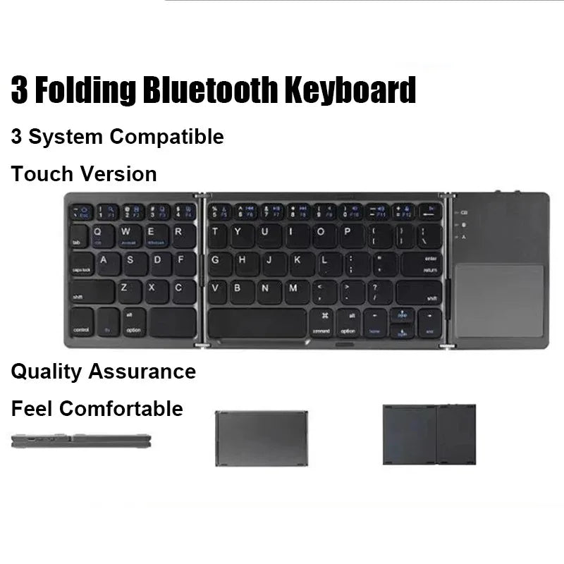 Teclado bluetooth triplo com touchpad portátil mini teclado recarregável teclado sem fio para windows android ios Tri-fold Bluetooth Keyboard with Touchpad Portable Mini Keyboard Rechargeable Keyboard Wireless Keyboard