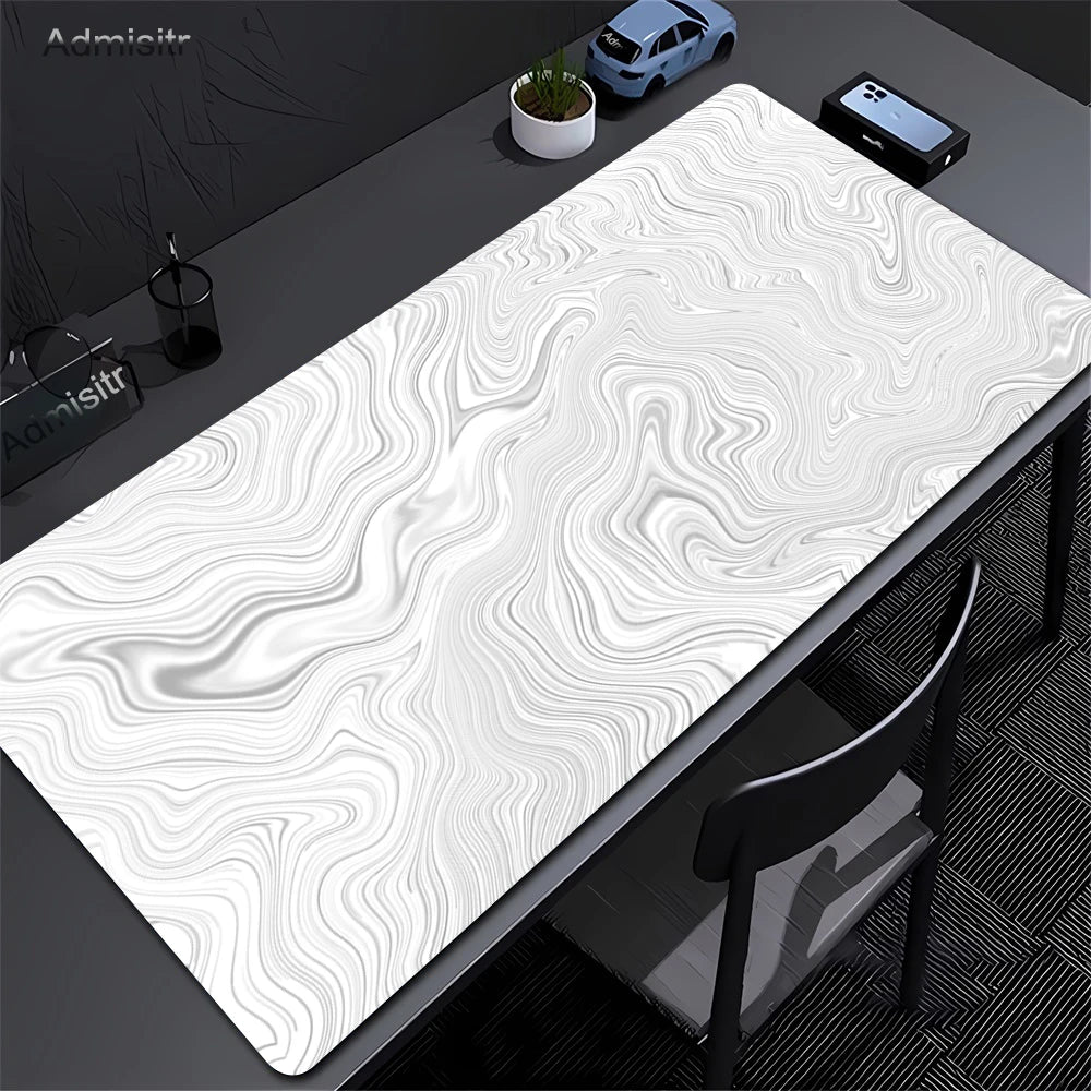 Xxl tapete de mesa preto e branco strata líquido mousepad grande abstrato mouse pad jogos deskmat com lockedge escritório antiderrapante tapete
