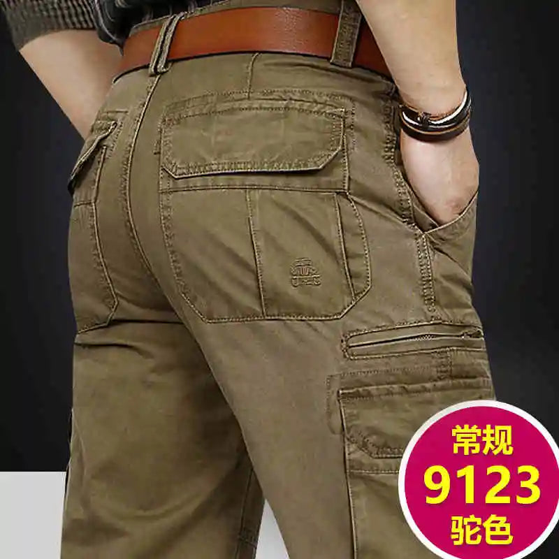 Calças de Trabalho Casuais de Algodão para Homens, Tamanho Grande, Soltas, com Pernas Retas e Múltiplos Bolsos, Resistentes a...