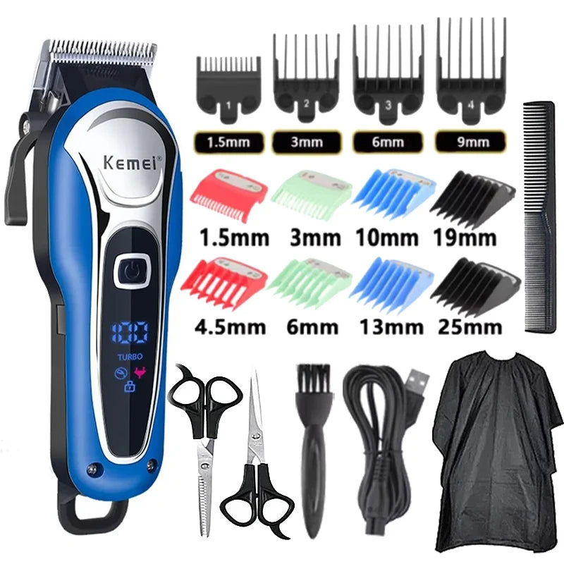 Máquina de Corte Profissional Kemei KM-1995 KM-2293 KM-T95, Aparador de Cabelo Elétrico com Display LCD