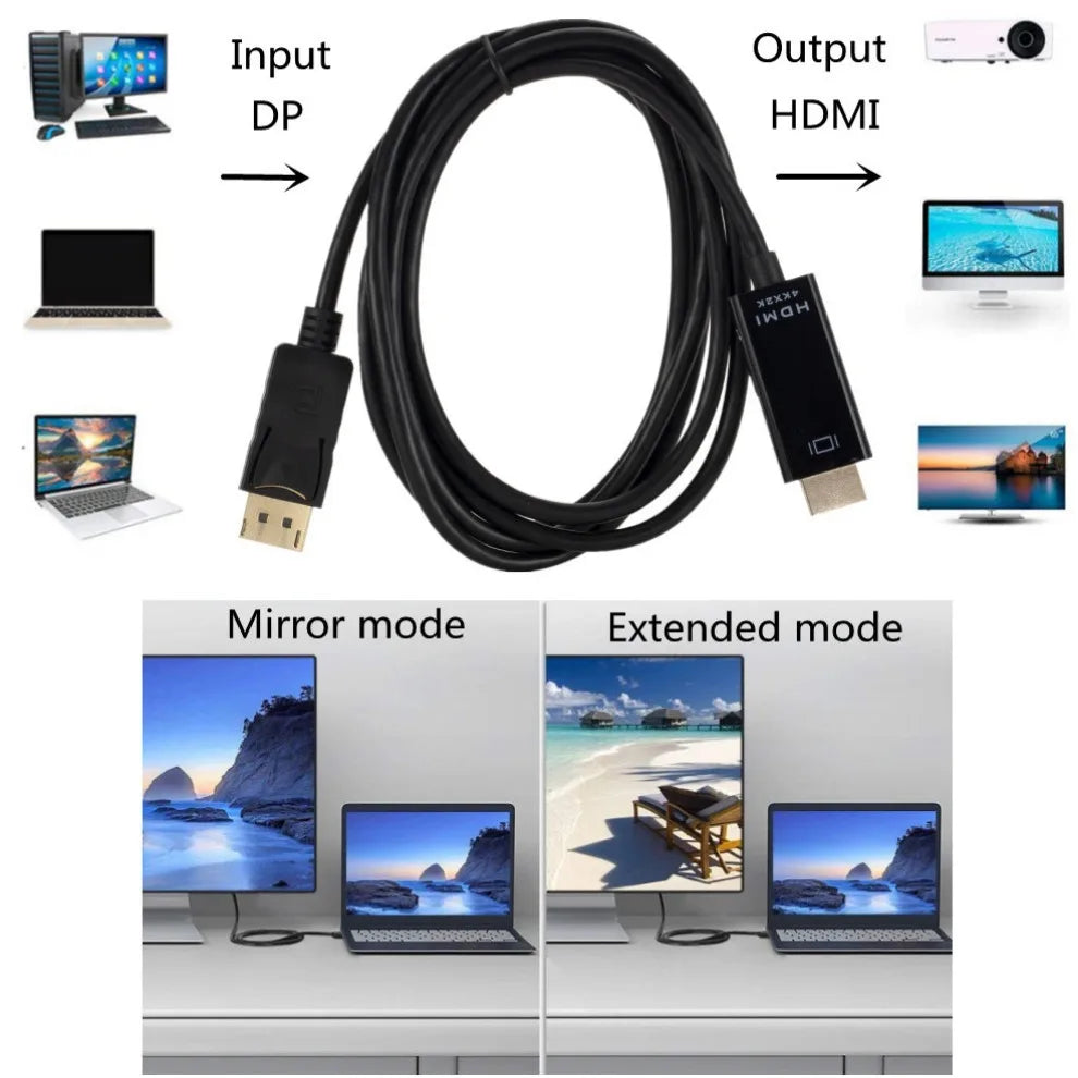 1.8m dp para hdmi-cabo 4k displayport para hd adaptador macho para fêmea displayport para hdtv conversor para monitor projetor