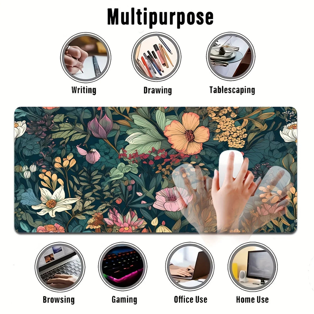 Lindas almofadas florais grande mouse pad para jogos com base de borracha antiderrapante design de costura precisa lavável e durável para uso em escritório