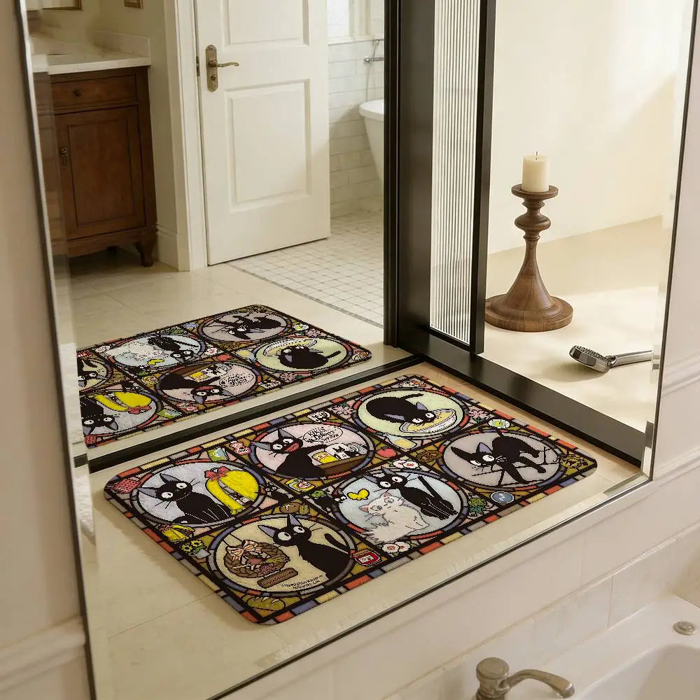 Tapetes de Quarto KiKi Jiji Retro com Múltiplas Opções para Sala de Estar e Cozinha, Tapete Antiderrapante de Boas-Vindas