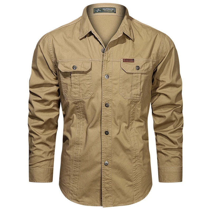 2023 camisa de carga dos homens manga longa camisas casuais algodão alta qualidade camisa militar overshirt roupas marca blusas pretas 5xl