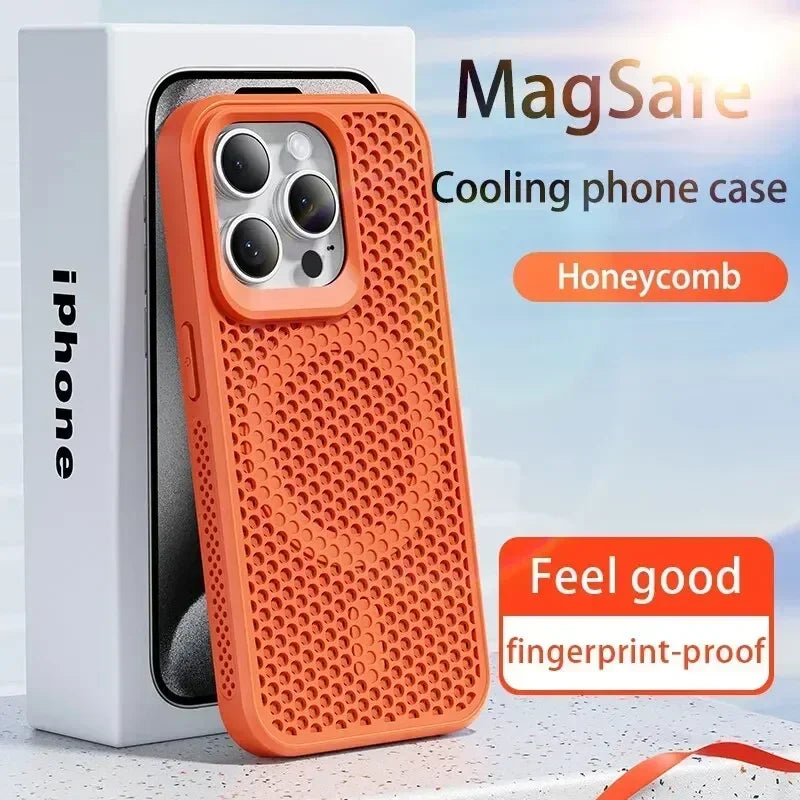 Capa de telefone com dissipação de calor para iphone 17 16 15 14 13 12 11 pro max plus respirável capa magnética traseira dura para magsafe
