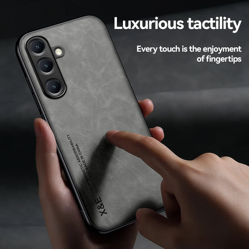 Capa de telefone ultrafina de couro de luxo para samsung galaxy s26 s25 s24 s23 s22 s21 ultra plus sensação de seda capa macia para suporte de carro