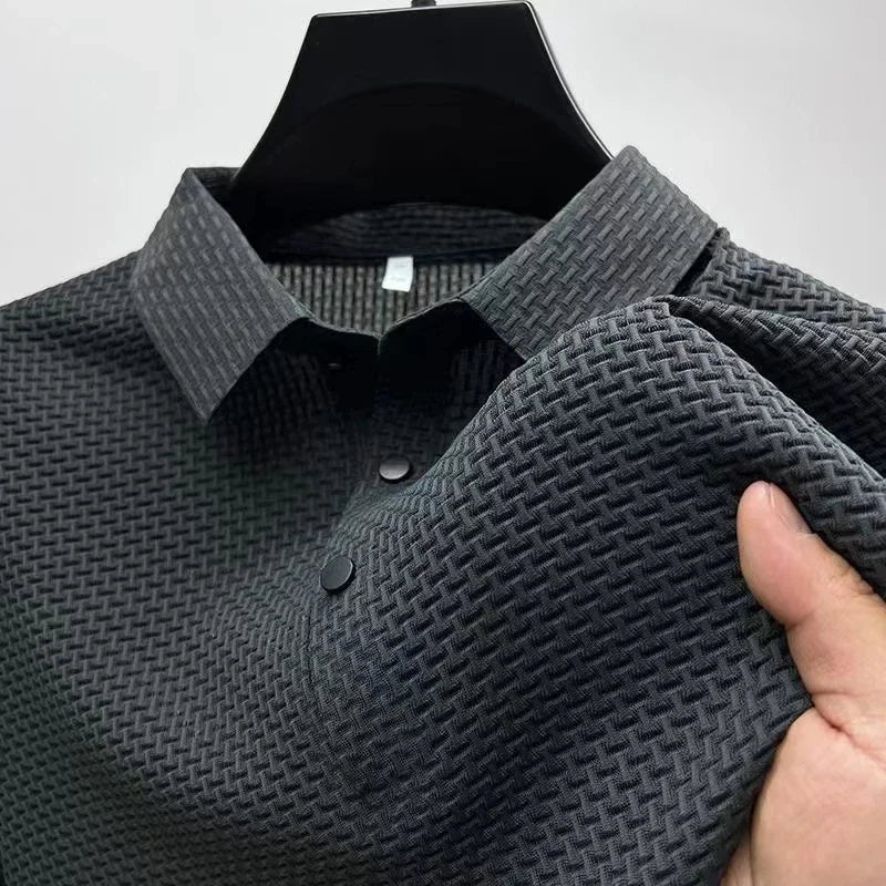 Novo negócio masculino casual manga curta osso flor cor sólida camisa polo moda respirável confortável verão versátil topo