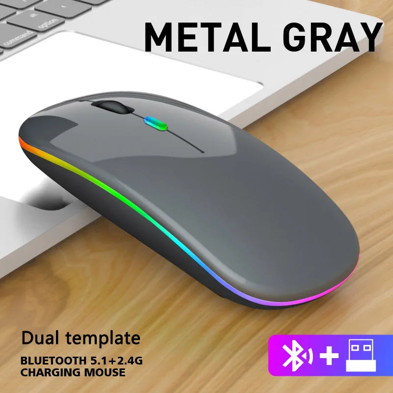 Rato sem fio bluetooth 2.4g modos duplos recarregável ratos rgb ergonômico silencioso clique mouse para computador pc ipad laptops 3600dpi