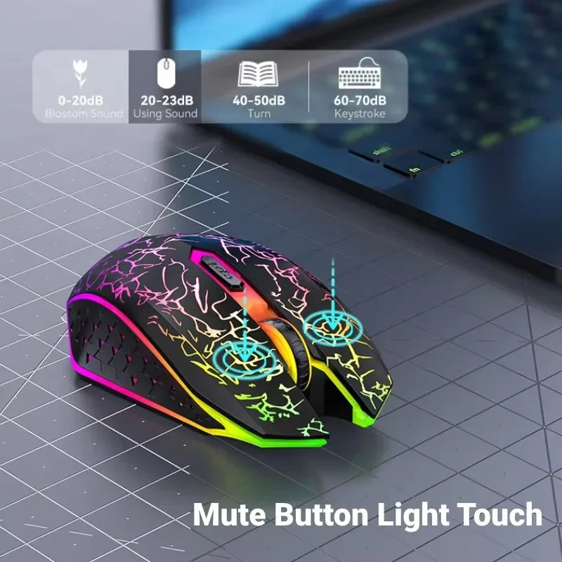 Mouse bluetooth de modo duplo rgb 2.4g, mouse sem fio para jogos, 6 botões, silencioso, para macbook, tablet, laptops, computador