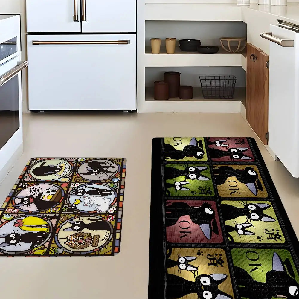 Tapetes de Quarto KiKi Jiji Retro com Múltiplas Opções para Sala de Estar e Cozinha, Tapete Antiderrapante de Boas-Vindas