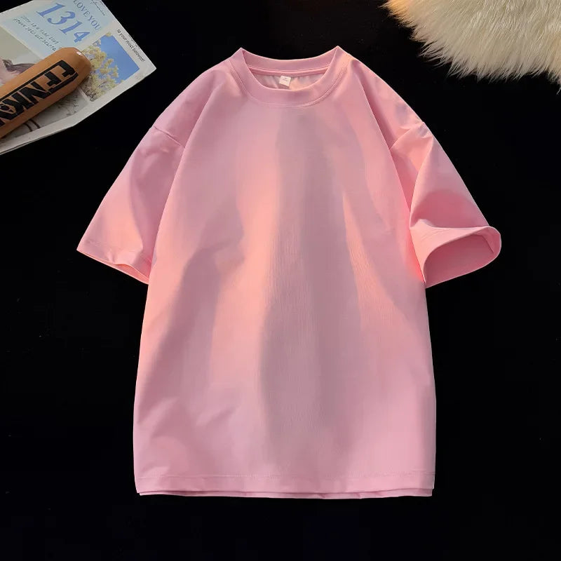 Camiseta Unissex 2026 de Algodão Pesado 200g, Ombro Completo, Solta, para Casal, Verão, Meia Manga, Básica, Casual, Streetwear, Respirável