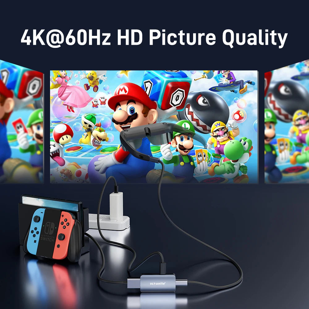 Conversor HDMI para Tipo-C 4K60HZ Adaptador HDMI para USB C Compatível com RayNeo, XREAL Air, Rokid Air, Switch 2 Base, PS5, Steam Deck