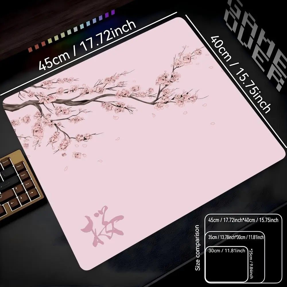 Mousepad Pequeno para Jogos 22x18 40x45 com Estampa de Flor de Cerejeira Japonesa, Tapete de Mesa Sakura para Computador, Almofada Antiderrapante para Teclado e Laptop