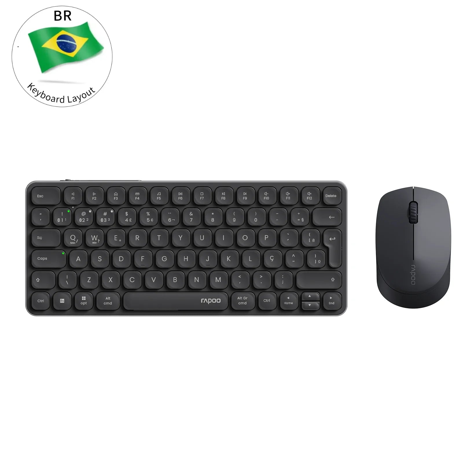 Rapoo E9050L/9010M ABNT2 Português Brasil Multi-Dispositivo Bluetooth Teclado Sem Fio Cor Preta com Chave Multimídia