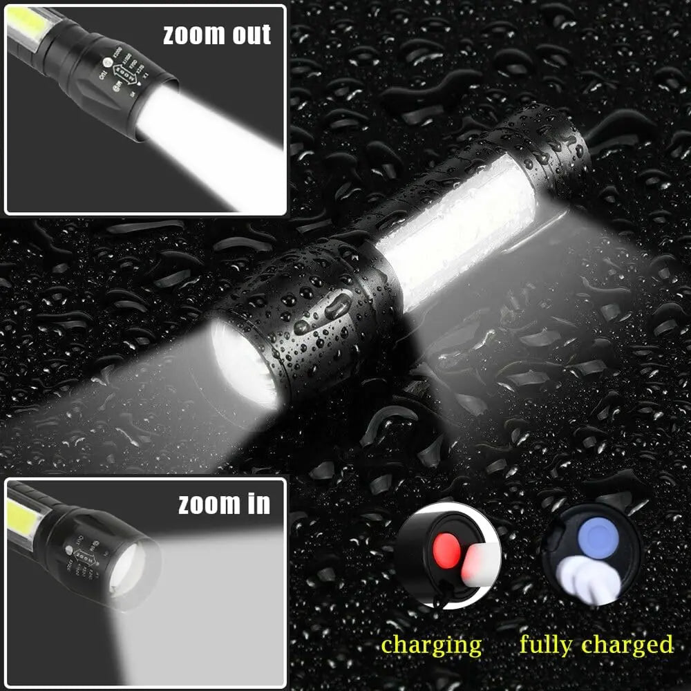Lanterna LED Recarregável USB Mini Pequena com Luz COB, Lanterna Portátil de Bolso e Chaveiro