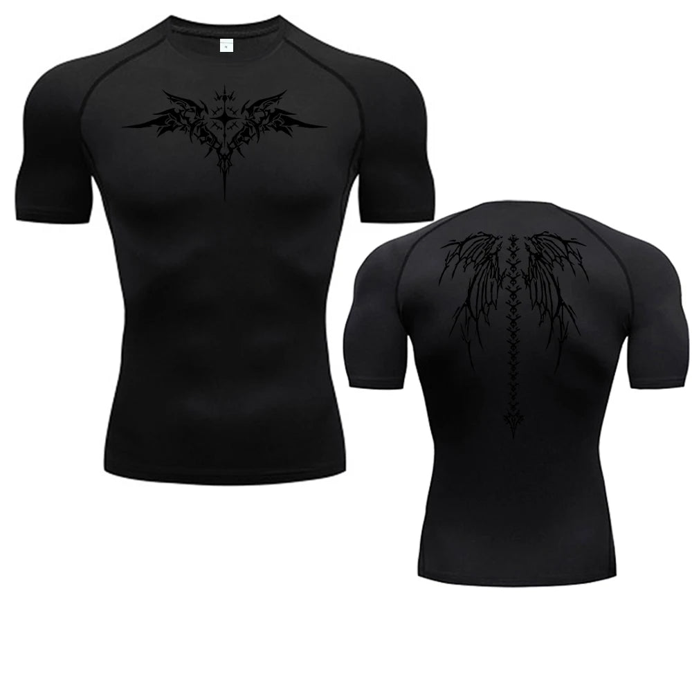 Camiseta de Compressão com Estampa de Anime para Homens, Camiseta de Corrida de Secagem Rápida, Roupas de Fitness, Tops Respiráveis de Manga Curta