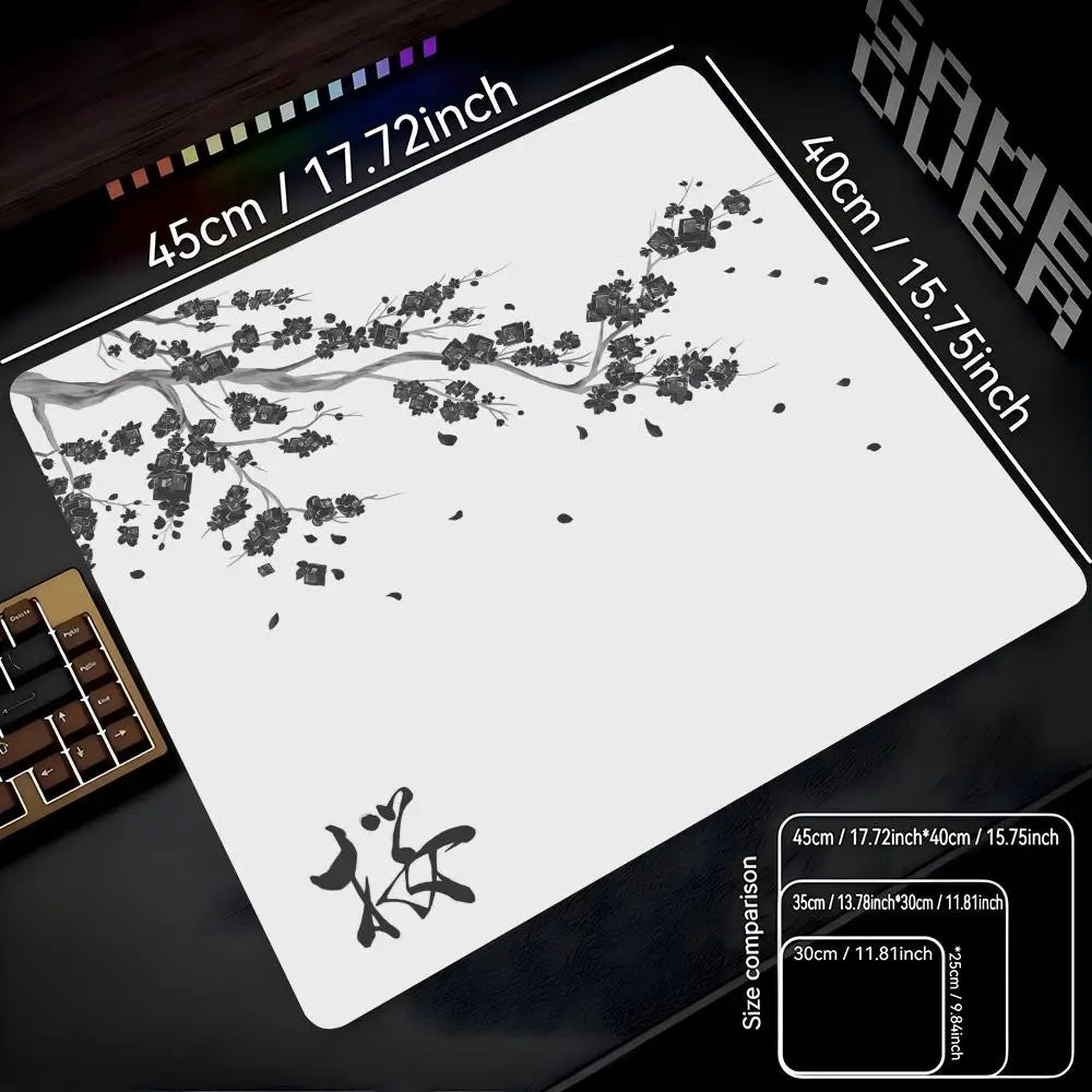 Mousepad Pequeno para Jogos 22x18 40x45 com Estampa de Flor de Cerejeira Japonesa, Tapete de Mesa Sakura para Computador, Almofada Antiderrapante para Teclado e Laptop