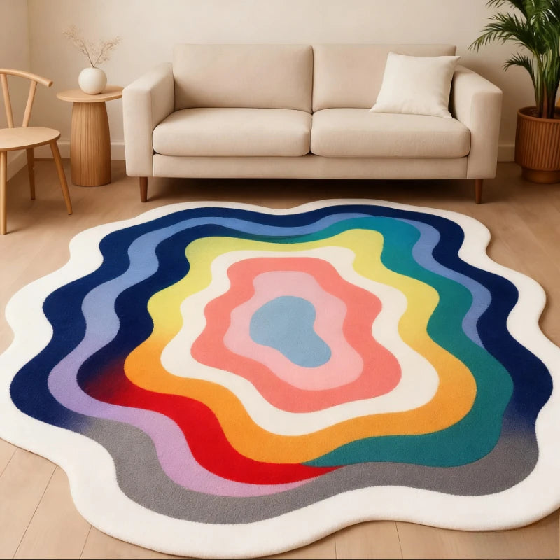 Estilo moderno decoração do quarto tapete irregular grande área para sala de estar engrossado pelúcia gradiente tapete fofo macio