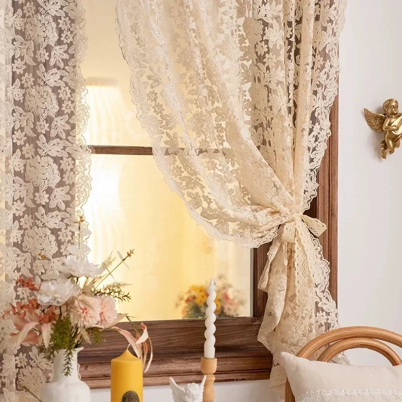 1pc estilo coreano francês ins creme estilo renda tule cortina para quarto e cozinha pequena janela decoração, cortinas de janela de casa