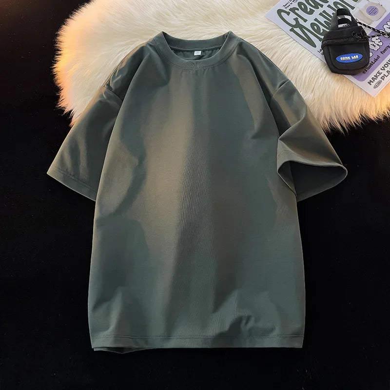 Camiseta Unissex 2026 de Algodão Pesado 200g, Ombro Completo, Solta, para Casal, Verão, Meia Manga, Básica, Casual, Streetwear, Respirável
