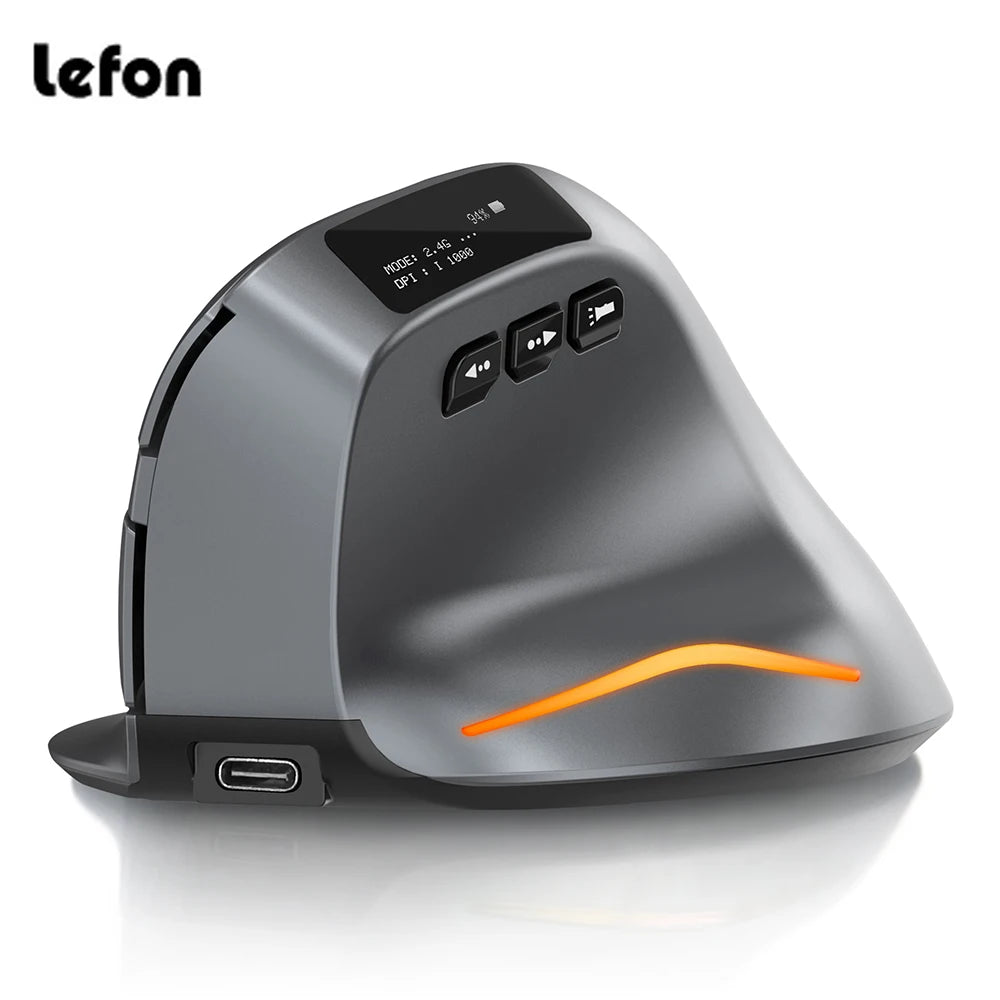 Mouse Vertical Sem Fio Lefon F26C com Tela OLED, Mouse Ergonômico Bluetooth Óptico Recarregável para Jogos em PC e Laptop