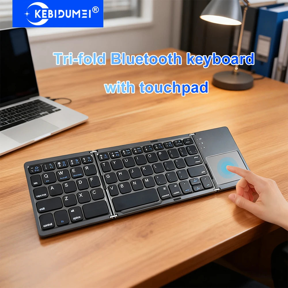 Teclado bluetooth triplo com touchpad portátil mini teclado recarregável teclado sem fio para windows android ios Tri-fold Bluetooth Keyboard with Touchpad Portable Mini Keyboard Rechargeable Keyboard Wireless Keyboard