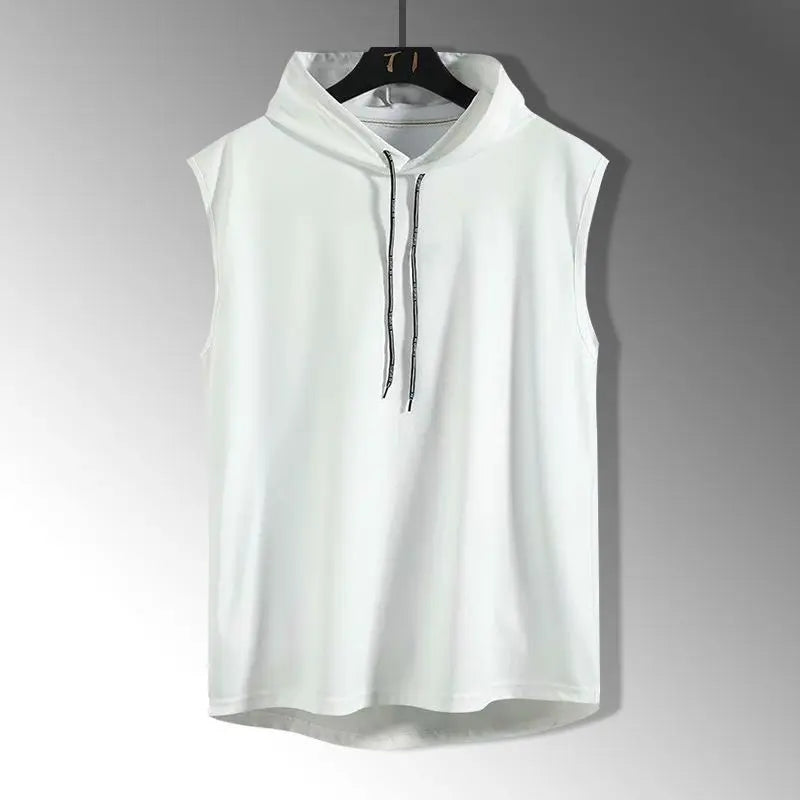 Cor sólida 2023 marca nova regata masculina colete sem mangas camisetas para masculino com capuz homem coletes topos hip hop regata masculina t camisa