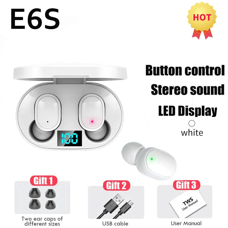 TWS E6S Fones de Ouvido Bluetooth com microfone e cancelamento de ruído 3,7v/ 45mah